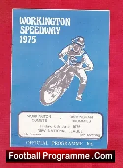 Workington Speedway v Birmingham 1975 - speedway programme