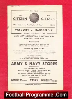 York City v Mansfield Town 1948 - football programme
