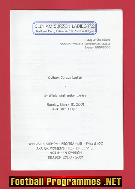 Oldham Curzon Ladies v Sheffield Wednesday 2001 - Womens Football