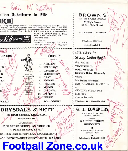 Raith Rovers v Morton 1969 - Multi Signed Autographed
