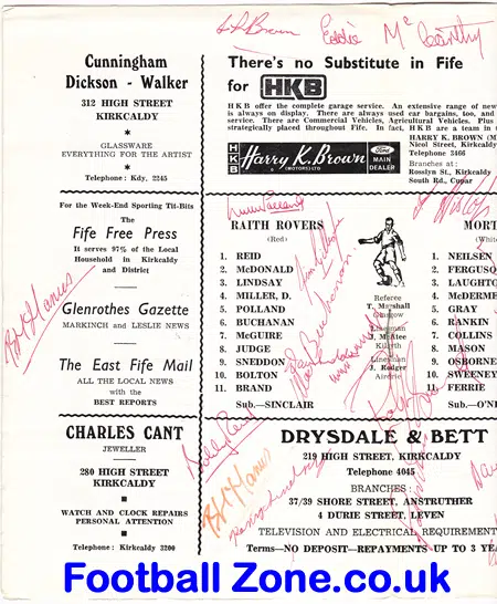 Raith Rovers v Morton 1969 - Multi Signed Autographed