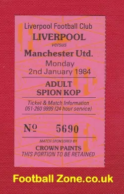Liverpool v Manchester United 1984 - Football Ticket The Cop