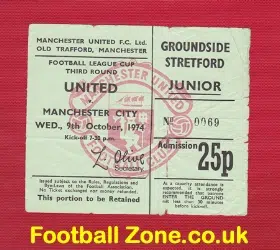 Manchester United v Manchester City 1974 - League Cup Ticket