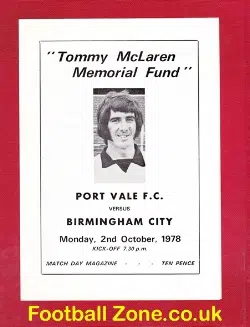 Tommy McLaren Football Testimonial Benefit Port Vale 1978