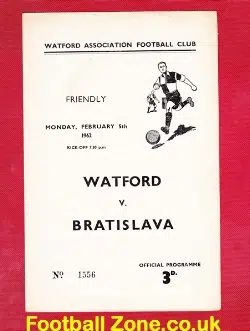 Watford v Bratislava 1962 – Friendly Match Slovakia