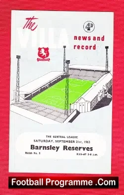 Aston Villa v Barnsley 1963 – Reserves Match