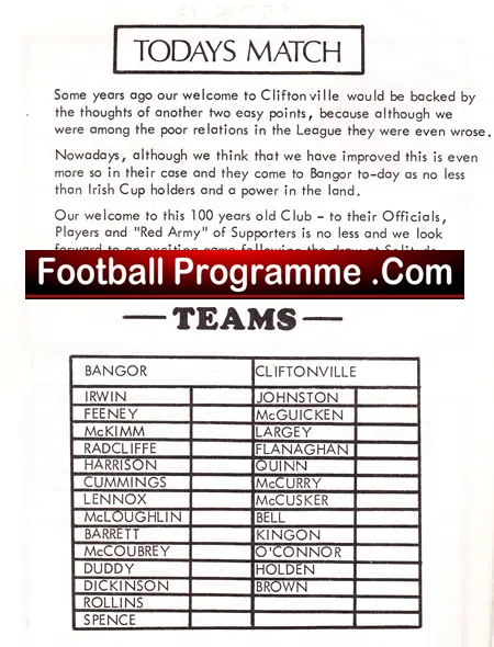 Bangor City v Cliftonville 1979 - Multi Autographed - Ireland