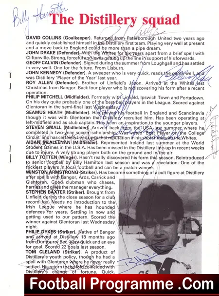 Bangor City v Distillery 1993 - Multi Autographed - Ireland