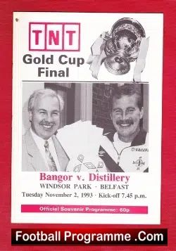 Bangor City v Distillery 1993 - Multi Autographed - Ireland - football programme