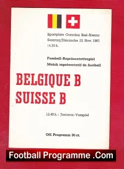 Belgium v Switzerland 1960 - football programme