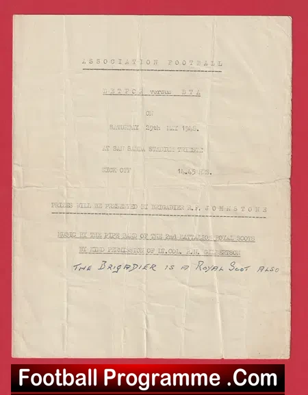 Betford v BTA 1948 – Army Football at Trieste Italy