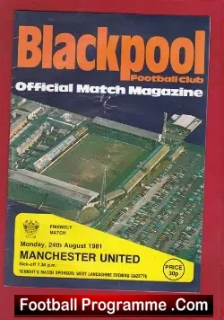 Blackpool v Manchester United 1981 - Freindly Game - football programme