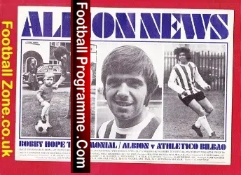 Bobby Hope Testimonial Benefit Match West Bromwich Albion 1971 - football programme