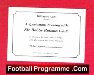 Bobby Robson Signed Sportsmans Dinner Card 2004 - football programme