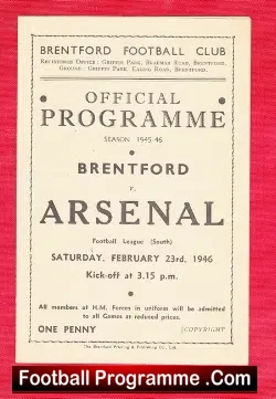 Brentford v Arsenal 1946 - football programme
