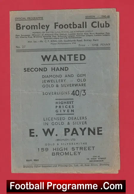 Bromley v Walthamstow Avenue 1945 – 1940s