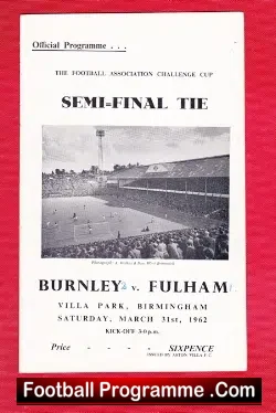Burnley v Fulham 1962 - FA Cup Semi Final - Official - football programme
