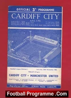 Cardiff City v Manchester United 1960 - First Game Noel Cantwell - football programme