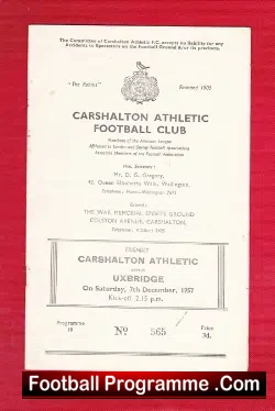 Carshalton Athletic v Uxbridge 1957 – Friendly Match