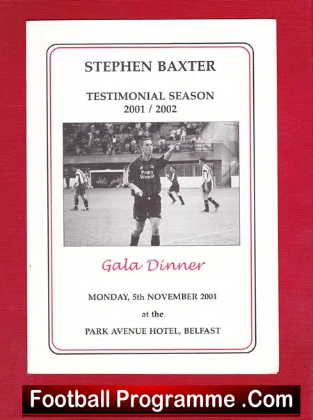 Crusaders Stephen Baxter Signed Dinner Gala 2001 Belfast