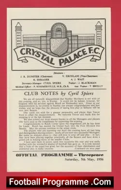 Crystal Palace v International Managers XI 1956 + Bill Shankly