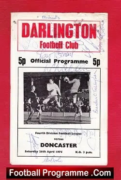 Darlington v Doncaster Rovers 1975 - Multi Autographed - football programme