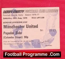 Derby County v Manchester United 1976 – Used Football Ticket