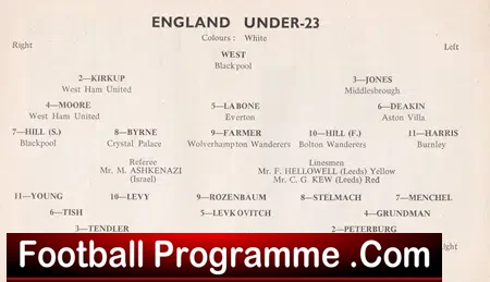 England v Israel 1961 – at Leeds U23 Bobby Moore