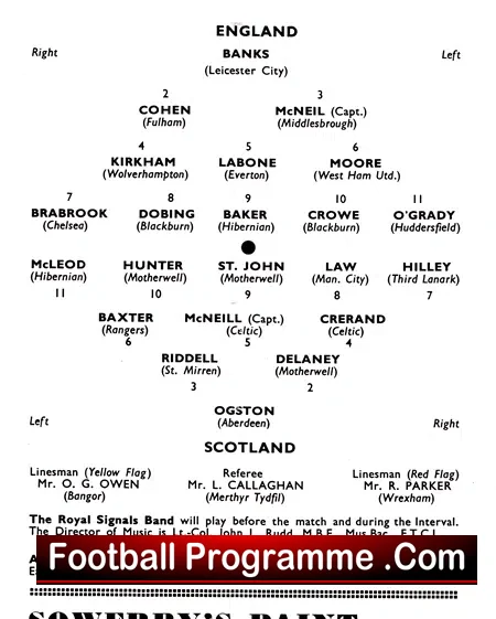 England v Scotland 1961 – U23 at Boro + Moore + Denis Law