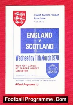 England v Scotland 1970 - Schoolboys At Leicester - football programme