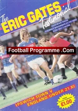 Eric Gates Testimonial Benefit Game Ipswich Town 1984 - football programme