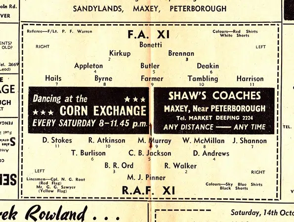 FA XI v Royal Air Force RAF 1961 – Peterborough United + Byrne