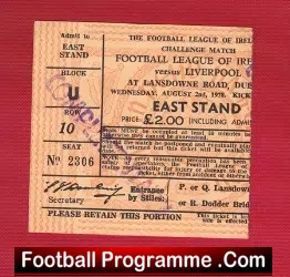 Football League of Ireland v Liverpool 1978 – Football Ticket