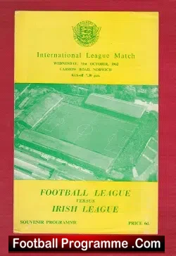 Football League v Ireland Football League 1962 – at Norwich