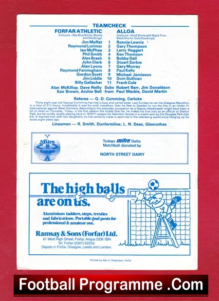 Forfar Athletic v Alloa Athletic 1985 - Multi Autographed Signed