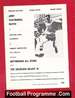 Frank Noble Bobby Moss Watkins Testimonial Benefit Holbeach 1975 - football programme