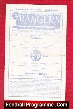 Glasgow Rangers v Partick Thistle 1960 - football programme