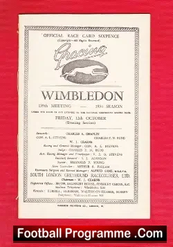 Greyhound Racing Programme Wimbledon 12th October 1934