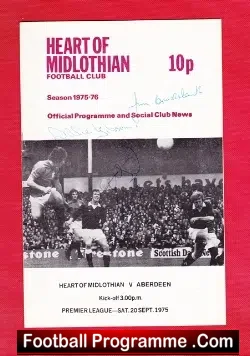 Heart Of Midlothian v Aberdeen 1975 – Multi Autographed SIGNED