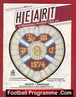 Heart Of Midlothian v Aberdeen 1987 – Multi Autographed SIGNED