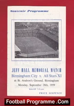 Jeff Hall Football Testimonial Birmingham City 1959 - football programme
