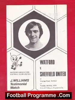 Johnny Williams Benefit Match Testimonial Watford FC 1975 - football programme