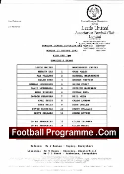 Leeds United v Manchester United 1992 Reserves Match Dion Dublin - football programme