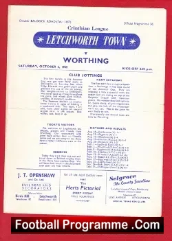 Letchworth Town v Worthing 1962
