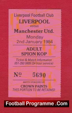 Liverpool v Manchester United 1984 – Football Ticket The Cop