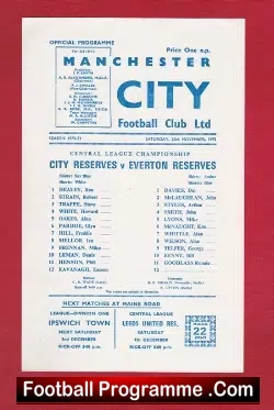Manchester City v Everton 1972 - Reserves Match - football programme