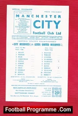 Manchester City v Leeds United 1966 - Reserves Match - football programme