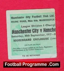 Manchester City v Manchester United 1967 Football Ticket Champs