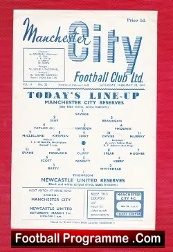 Manchester City v Newcastle United 1957 – Reserves