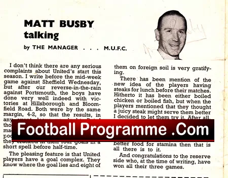 Manchester United v Charlton Athletic 1954 – Signed Matt Busby